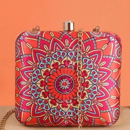 DressBerry Red Printed Box Clutch image 1