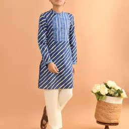 LilPicks Leheriya Printed Band Collar Pure Cotton Straight Kurta With Trousers-picture-30