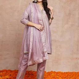 JAIPUR PRIME Woven Design A-Line Kurta with Trousers & With Dupatta-picture-23