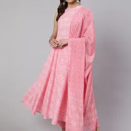 Jaipur Kurti Paisley Printed Pure Cotton Anarkali Kurta With Trousers & Dupatta-image-22