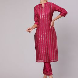 Jaipur Kurti Striped Chanderi Cotton Straight Kurta With Trousers-picture-20