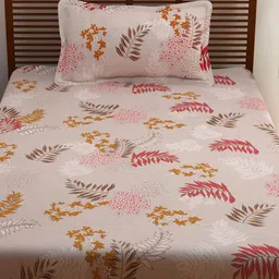 Story@home Magenta & Brown Floral Flat 208 TC Cotton Bedsheet with 1 Pillow Cover-picture-38