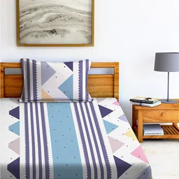 AEROHAVEN Blue & White Printed Cotton 240 TC Single Bedsheet With 1 Pillow Cover image 2