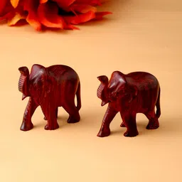RDK Red Set of 2 Handcrafted Upper Trunk Sandalwood Elephants Showpieces-picture-15