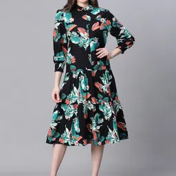 Oxolloxo Floral Printed Organic Cotton Smocked Drop Waist Dress-image-19