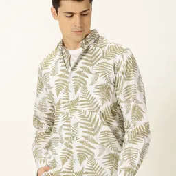 Mast & Harbour White Classic Slim Fit Tropical Printed Cotton Casual Shirt-picture-29