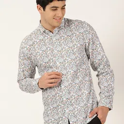 Mast & Harbour White Classic Slim Fit Floral Printed Pure Cotton Casual Shirt-picture-36