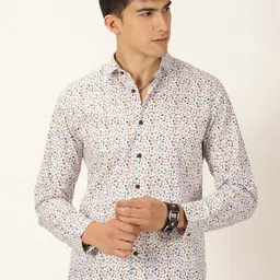 Mast & Harbour White Classic Slim Fit Floral Printed Cotton Casual Shirt-picture-19