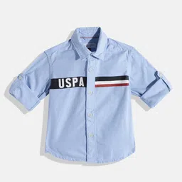 U.S. Polo Assn. Kids Boys Horizontal Stripes & Brand Logo Print Opaque Pure Cotton Shirt-image-45