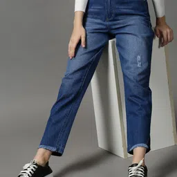 SHOWOFF Women Blue Boyfriend Fit Mildly Distressed Light Fade Stretchable Jeans-image-80
