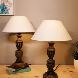 Homesake White & Brown Set Of 2 Contemporary Handcrafted Table Lamp with Shade-picture-39