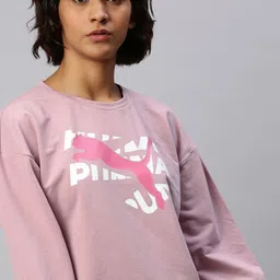 Puma Women Pink Brand Logo Printed Modern Sports Crew Pullover Sweatshirt-picture-21