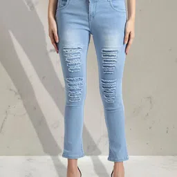 A-Okay Girls Slim Fit High-Rise Highly Distressed Light Fade Stretchable Jeans-image-15
