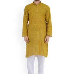 Exotic India Solid Mandarin Collar Straight Pure Cotton Kurta With Pyjamas-image-97