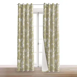bfam Floral (Pack of 2) 6 Ft Blackout Eyelet Polyester Window Curtain (Green) image 1