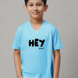 Friskers Boys Turquoise Blue Typography Printed V-Neck Applique T-shirt-picture-13