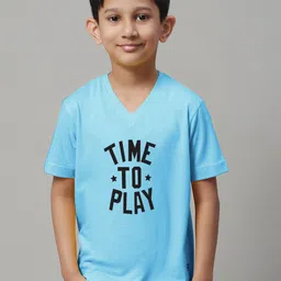 Friskers Boys Turquoise Blue Typography Printed V-Neck Applique T-shirt-picture-11