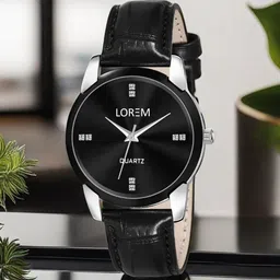 LOREM Black Brass Dial & Leather Textured Straps Analogue Watch-image-2