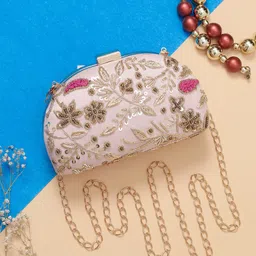 Swisni Floral Embroidered Half Moon Clutch-image-57