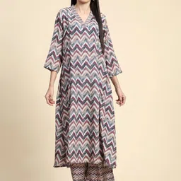 KALINI Chevron Printed A Line Kurta with Palazzos-picture-29
