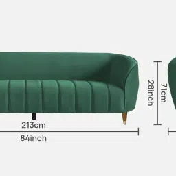 casacraft from pepperfry Hairo Velvet 3 Seater Sofa In Forest Green Colour image 2