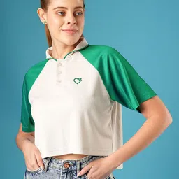 Being Human Women Polo Collar Drop-Shoulder Sleeves Pockets Boxy T-shirt-image-33