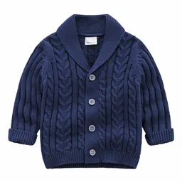 StyleCast Boys Navy Blue Cable Knit Self Design Shawl Collar Cotton  Cardigan Sweater-picture-13