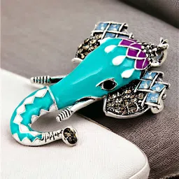 LUCKY JEWELLERY Unisex Silver Plated Oxidised Enamel Ganesha Design Brooch image 2