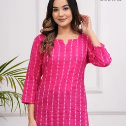 western cotton Casual Regular Sleeves Striped Women Pink Top-picture-27