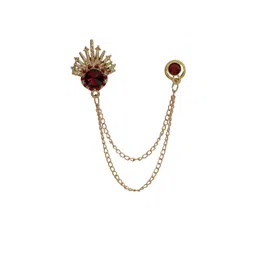 Hashburys Men Gold-Toned & Maroon Stone Studded Chain Brooch image 5