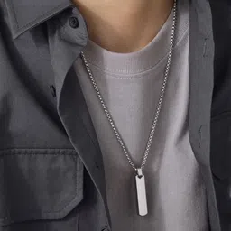 Men’s Stainless Steel Bar Pendant Necklace – Minimalist Silver Box Chain Silver Plated Stainless Steel Chain-image-3