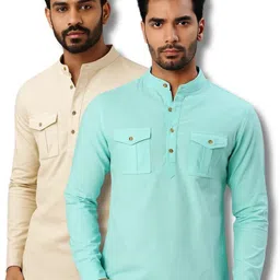 vimasuti Pack of 2 Men Solid Pure Cotton Straight Kurta image 1