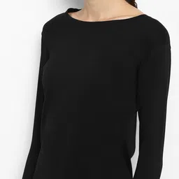 ap'pulse Women Solid Round Neck Pure Cotton Black T-Shirt image 5