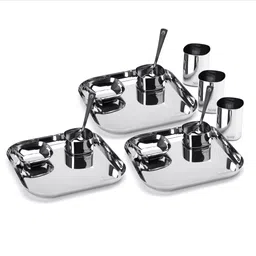 sumeet Pack of 15 Stainless Steel Square Stainless Steel Heavy Gauge Mirror Finish Dinner set, Pack of 15 pieces Dinner Set-picture-36