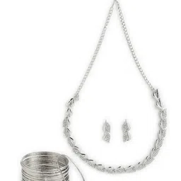 ZENEME Silver-Plated & White American Diamond Studded Jewellery Set image 2