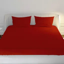 MAYFAIR HOMES LONDON Maroon Solid 144 TC Cotton 1 King Bedsheet with 2 Pillow Covers image 1