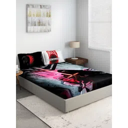 DDecor Black & Grey Graphic Flat 210 TC Cotton 1 Queen Bedsheet with 2 Pillow Covers-picture-21
