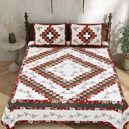 JAIPUR PRIME White & Marron Floral Pure Cotton 210 TC King Bedsheet with 2 Pillow Covers-image-48