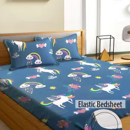 Aura Grey & Yellow Cartoon Characters Fitted 180 TC Queen Bedsheet with 2 Pillow Covers-image-57