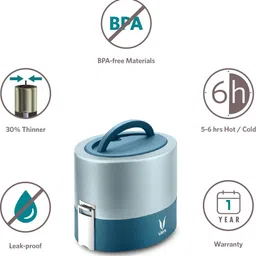 vaya Tyffyn Lyte 600 ml Blue Polished Stainless Steel Tiffin Box without BagMat (Two 300 ml Containers) - 2 Containers Lunch Box image 3