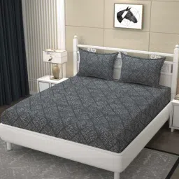 Black Geometric 200 TC Ultrasoft Microfiber Queen size Flat Double Bedsheet With Two Pillow Covers-image-87