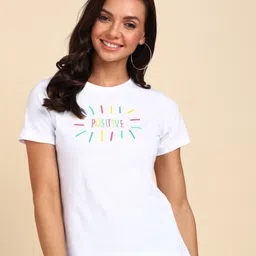 herway Women Printed Round Neck Cotton Blend White T-Shirt-picture-11