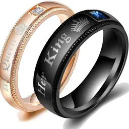 university trendz Titanium Crown Ring set King Queen Love Heart Stainless Steel Cubic Zirconia Titanium Plated Ring Set-picture-20