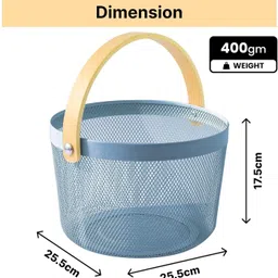 kuber industries Metal Mesh Basket for storage with wooden handle | Fruit Basket | 400g | Blue Iron Fruit & Vegetable Basket image 4