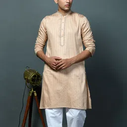 ethnitia Men Solid, Embroidered, Striped, Self Design Cotton Blend Straight Kurta-picture-47