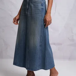 tokyo talkies Women Solid A-line Blue Skirt image 3