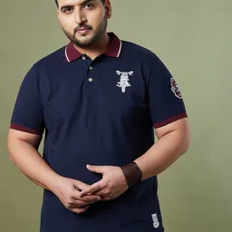 bigbanana Men Solid Polo Neck Pure Cotton Navy Blue T-Shirt-picture-18