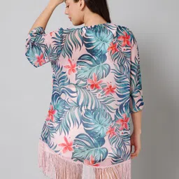 purys Women Fringed 3/4th Sleeve Multicolor Shrug image 2