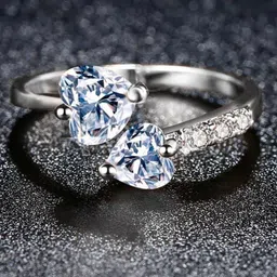 Platinum Plated Trendy Elegant Austrian Crystal Heart Cut Adjustable Ring Crystal Cubic Zirconia Platinum Plated Ring-image-3