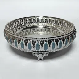 decovate Premium German Silver Decorative Round Serving Tray (10 Inch) | Blue Tray Serving Set image 5